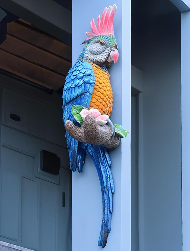 coolboy Hanging Parrot Decor,Bird Statues,Tropical Real Resin Bird Figurines,Parrot Sculpture Home Decor,Perfect for Yard Ornaments,Tree Decorations Outdoor,Patio,Lawn,Tree Trunk, Porch