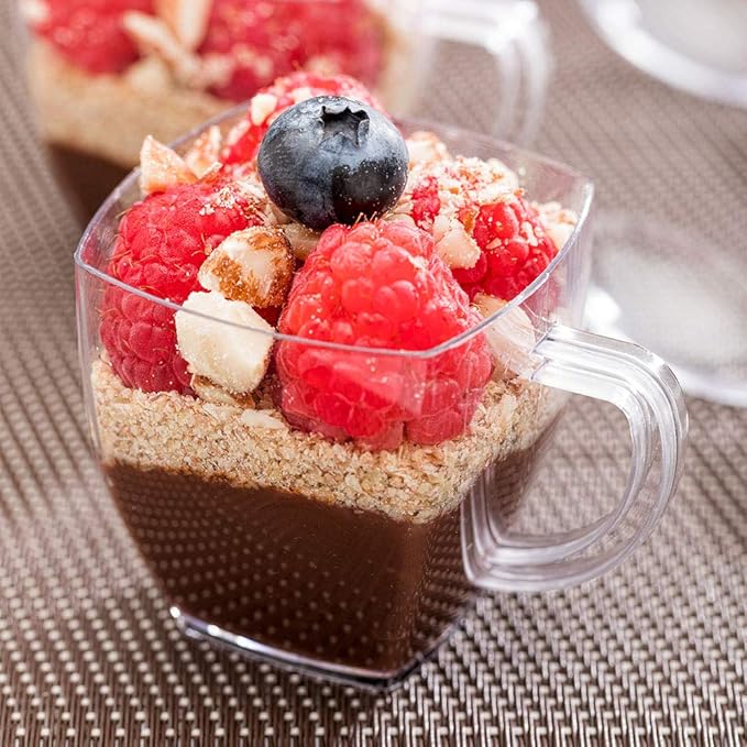 Restaurantware 2 Ounce Clear Square Cups 100 Disposable Plastic Coffee Cups - Hard Plastic With Handles Clear Mini Espresso Cups For Catering Events Parties Weddings And Cafes