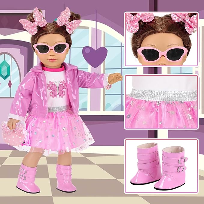 American 18 Inch Dolls Clothes Pretend Makeup Accessories Gift Playset for Girls,Cosmetic Bag Toys Fits for 18" Dolls Include Skirt Outfit Shoes Sunglasses Makeup Stuffs Doll NOT Include