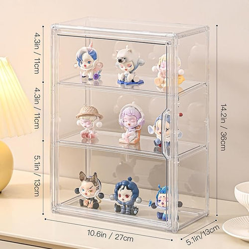 2 Pack Clear Display Case for Figures, Wall-Mounted Acrylic Storage Organizer Box, Stackable Display Cabinet with Magnetic Door & Removable Shelves, Showcase for Collectibles, Anime Figures