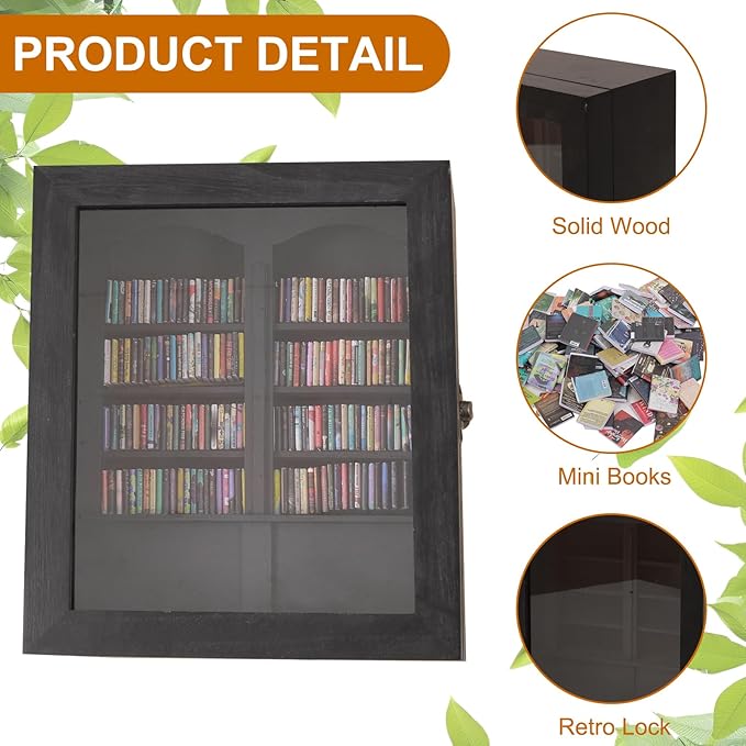 Anxiety Bookshelf, Mini Books Display for Stress Relief, Small Decorative Miniature Library for Book Lovers,Family and Friend Gift (Black)