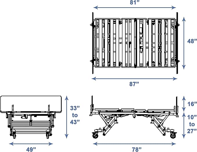 Century Max Bariatric Bed, Long Term Care Bed with Foam Mattress & Half Rail Package (48" W X 80" L) 800lbs Weight Limit