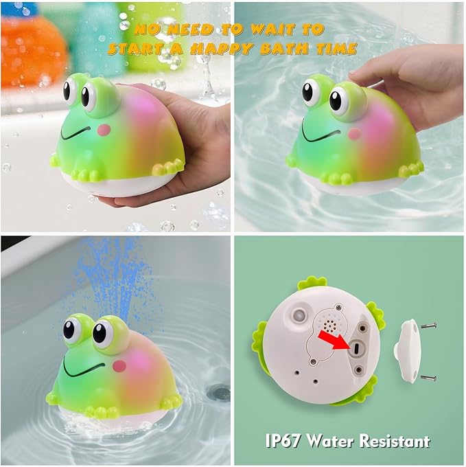 ArtCredit Light Up Bath Toy Sprinkler for Babies, Rechargeable Bathtub Pool Water Toys Baby Gifts for Toddlers, Shower Essentials (Frog)