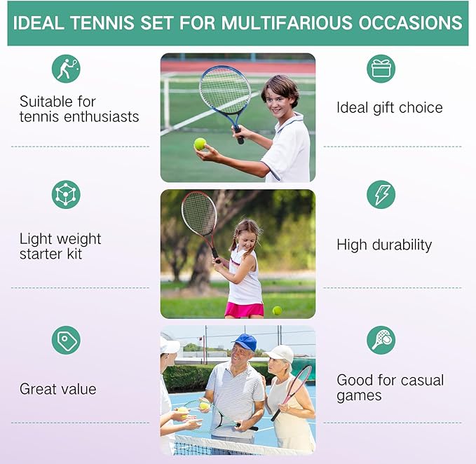 Motionchic 16 Pcs Tennis Rackets for Adult Recreational 8 Players 27" Tennis Racquet Bulk Lightweight Tennis Racket with 8 Tennis Balls for Training Beginners with Overgrips Carry Bag