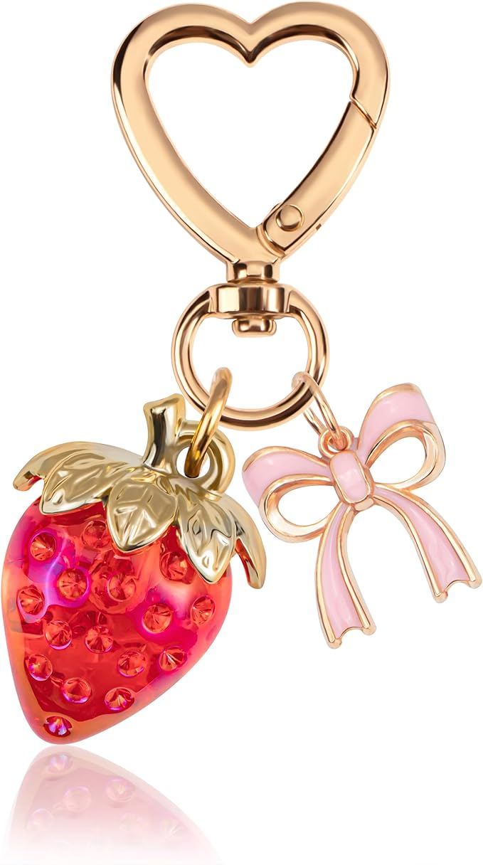 Wikavanli Cute Strawberry Keychain,Bag Charms,Kawaii Heart Flower Daisy Key chains Accessories Decor for Women Girls Purse