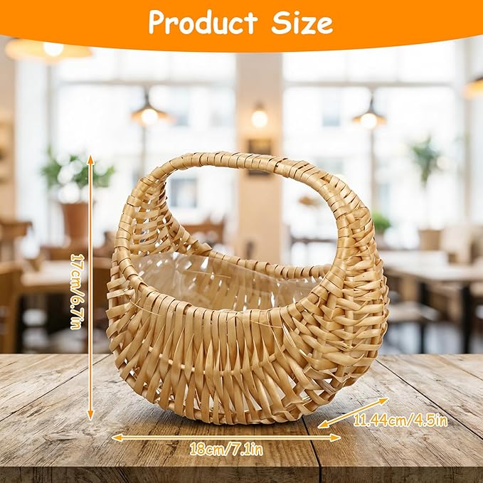 3 Pack Small Flower Girl Baskets with Handles - Mini Rattan Wicker Baskets with Plastic Lining for Wedding Petals, Home Decor, Picnic, Gift, Party Favors (Brown)