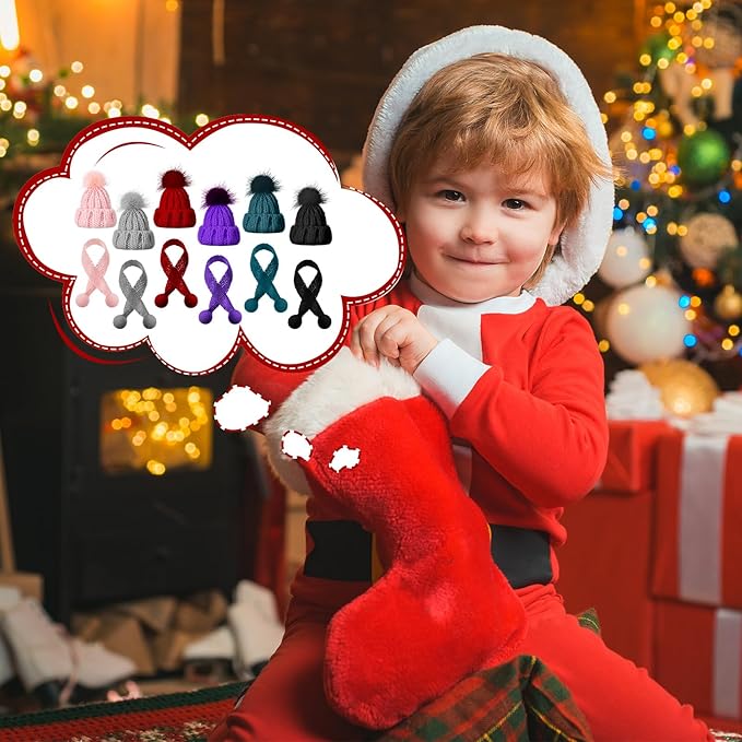 Bencailor 24 Pcs Mini Christmas Knitting Hats and Mini Christmas Scarf Set Knitting Doll Hat Scarf Santa Knit Hat Tree Ornaments for DIY Craft Art Doll Decoration (Multicolor)