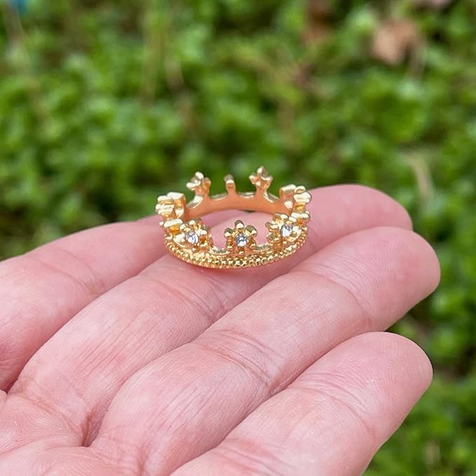 Miniature Gold Crown, Dollhouse Tiny Miniature Crown, with Diamond Rhinestones, Fairy Crown, for Fairy Tale Garden, Dollhouse Miniature, Terrarium, Diorama (5PCS)