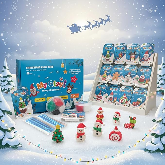 Air Dry Clay for Kids, 12 Christmas Modeling Clay DIY Model Magic Clay Kit with Tools&Tutorials, Soft&Non-Sticky, Safe&Non-Toxic, Creatible Art Crafts Toys Gifts for Kids,Christmas Crafts Xmas Gift
