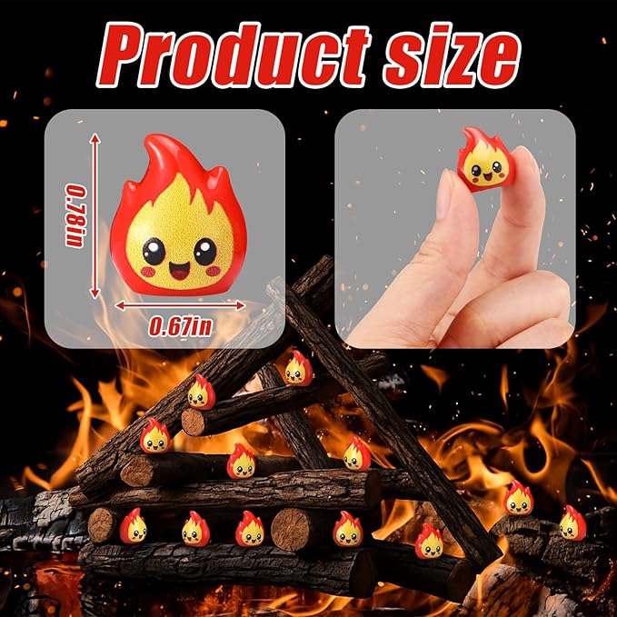 Soaoo 100 Pcs Mini Resin Miniature Cute Fake Figurines Ornament for Tiny Model Landscape Gifts DIY Crafts Small Town Accessories Micro Campfire Scene Garden Christmas Home Decoration (Fire)