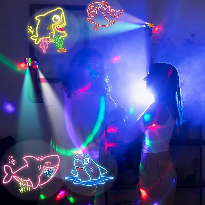 24PCS Cartoon Shark Party Favors-Fish Baby LED Finger Lights：Glow-in-the-Dark Light-Up Toys Bulk for Kids,Under the Sea Birthday Party Decorations Supplies,Goodie Bags Stuffers, Classroom Prizes Gifts