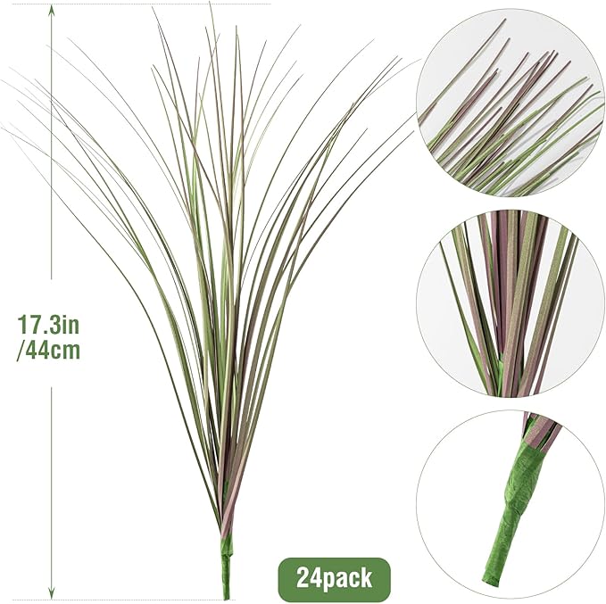 Ttranewsoo Fake Grass Artificial Grass Greenery Stems Fall Flowers Artificial Shrubs Wheat Grass Greenery Home Decor Artificial Plants Ornamental Grass Outdoor Fake Grass Leaves(24pcs) Purple-Green