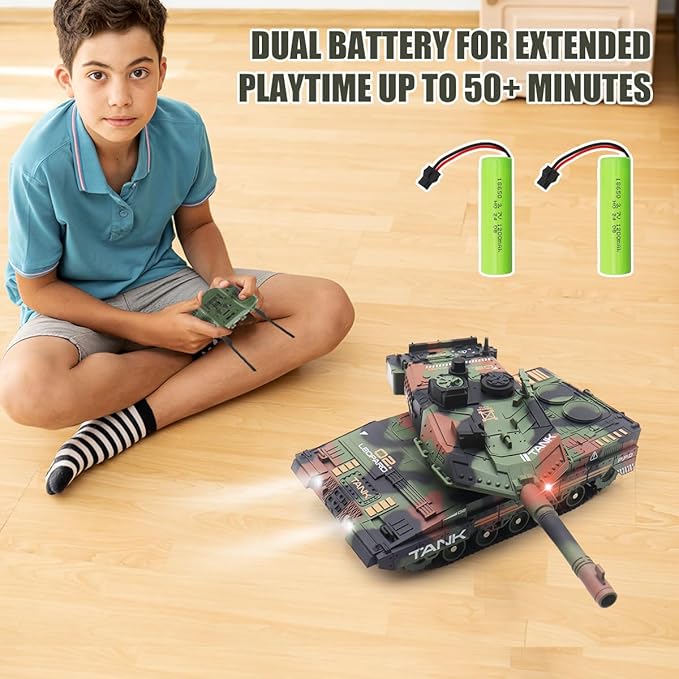 RC Tank - 2.4Ghz Remote Control Army Tank Toys with Auto Demo Sound Light Smoke - 13 Channel Military Vehicles Model Gift for Kids Adults Boys Age 6-8 9-12, Army Green