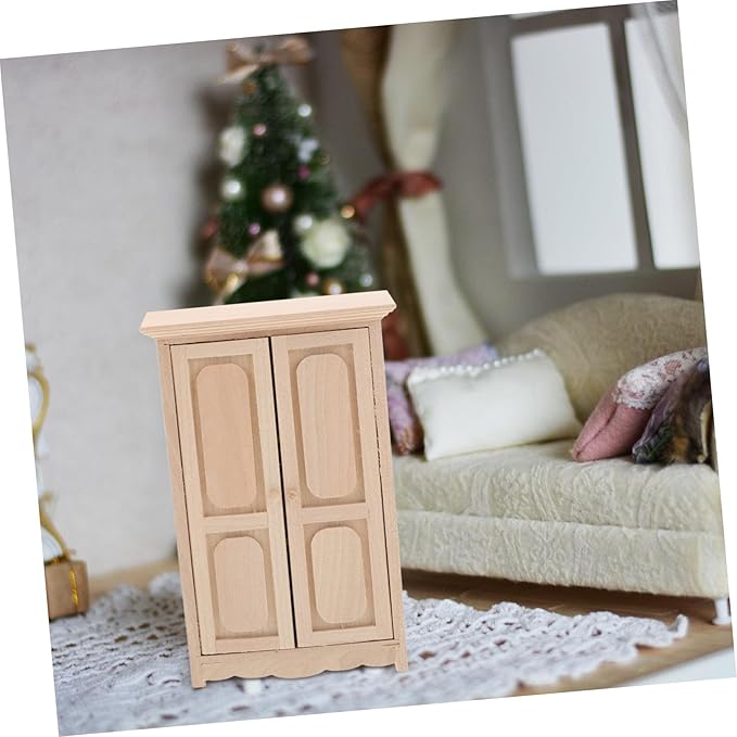 Dollhouse Miniature Wooden Cabinet Storage Shelves Vintage-Style Furniture for Scale Dollhouse Decoration for Collectible Display and Room Decor