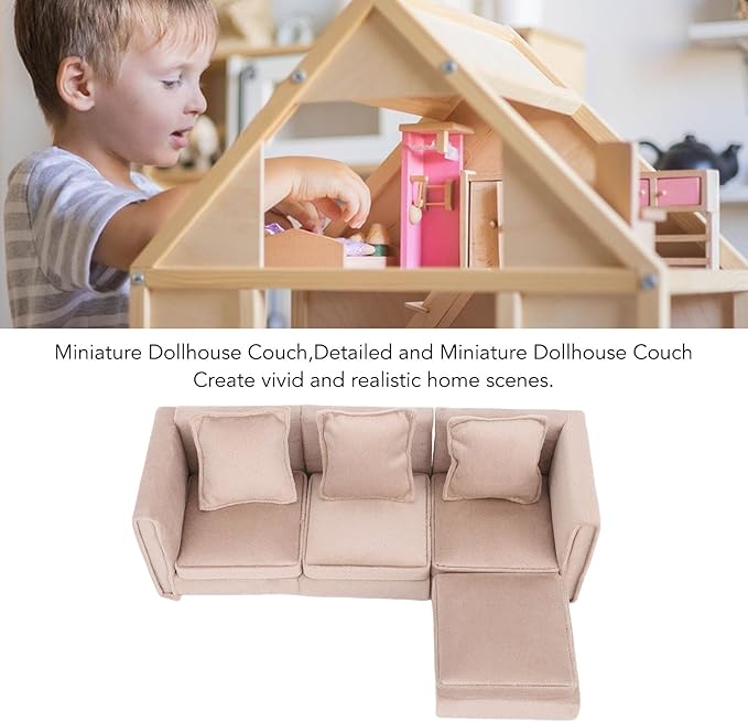 1:12 Scale Miniature Dollhouse Couch Realistic Mini Dollhouse Sofa Furniture with Pillows for Home Decor