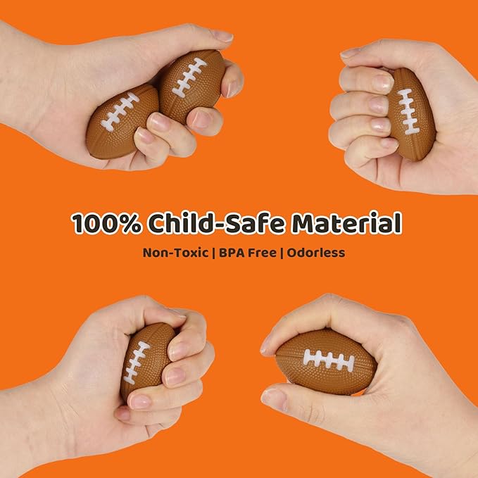 LovesTown Mini Football Party Favors, 28PCS Squeeze Toys Foam Football Stress Balls 2.2 Inch Party Supplies for Kids Birthday Home Decorations