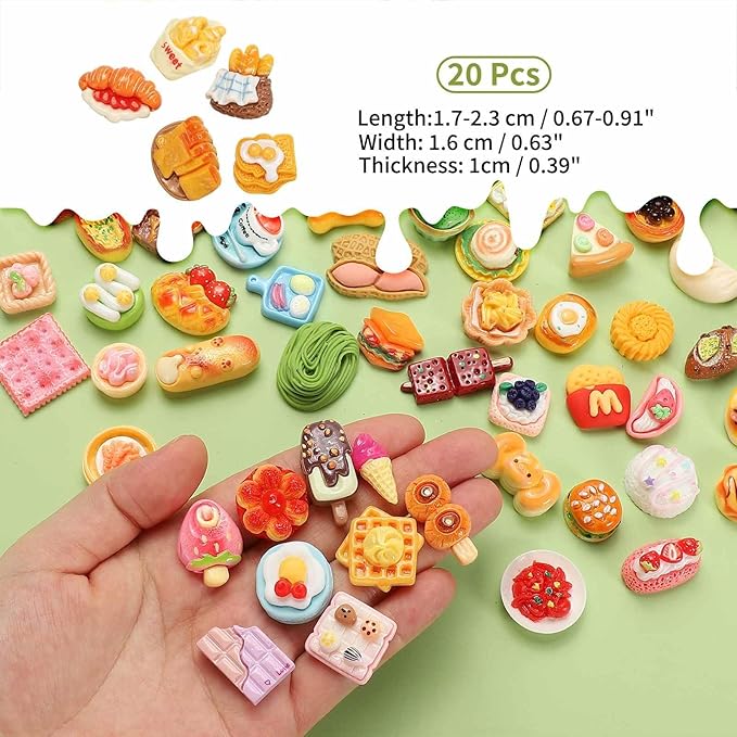 Dollhouse Miniature Food, Cute Cheese Long Bread Toast Figures Toys Mini Resin Foods Trinkets for Pretend Play Kitchen Cooking Game & Doll House Decor (Mixing Colors, 20pcs)