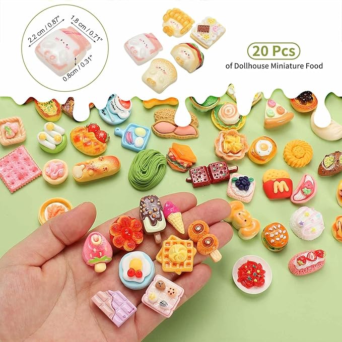 Dollhouse Miniature Food, Cute Mixed Dumpling Figures Toys Mini Resin Foods Trinkets for Pretend Play Kitchen Cooking Game & Doll House Decor (Mixing Colors, 20pcs)