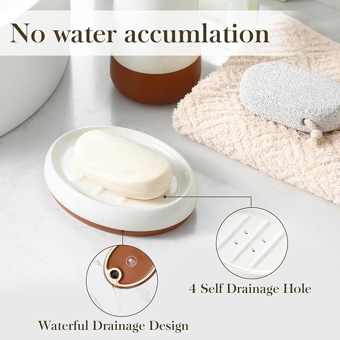 MALACASA Ceramic Bathroom Accessories Sets, 4 PCS,Soap Dispenser, Toothbrush Holder, Toothbrush Cup and Soap Dish, Durable Bathroom Sink Set for Modern Home Decor,Gift Set, Khaki White