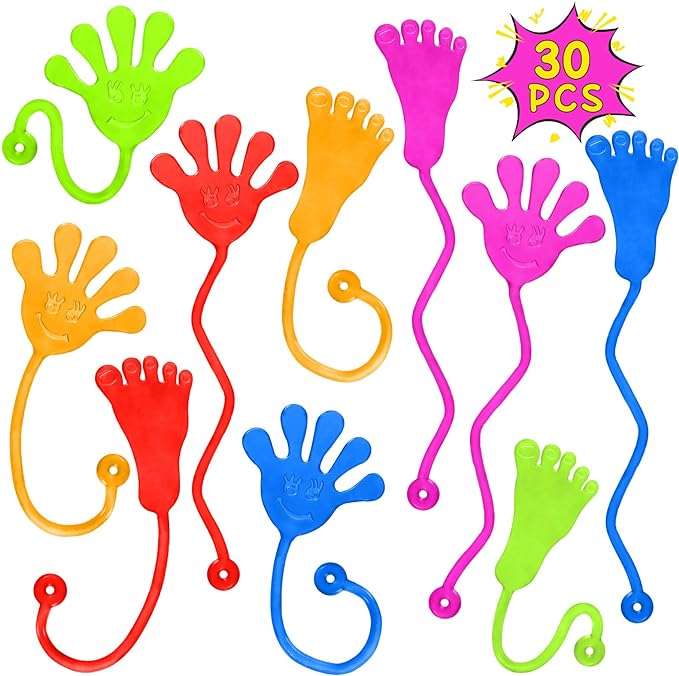 PICcircuit Sticky Hands Bulk 30 PCS Party Favors for Kids 4-8,8-12 Year Stretchy Sticky Hand Feet Goodie Bags Stuffers for Kids Classroom Prizes Valentines Gifts for Kids Birthday Trinkets Slap Hand