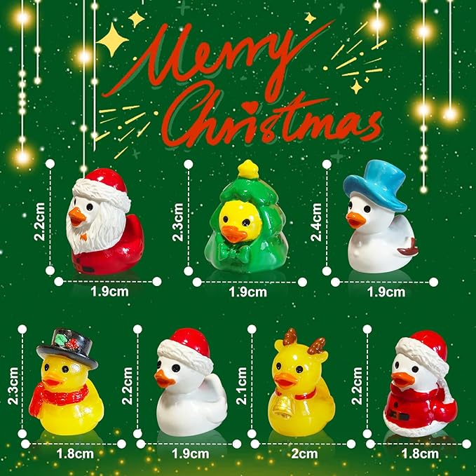 56 PCS Tiny Ducks Mini Resin Christmas Ducks Miniature Colorful Figures Ornament for Xmas, Craft, Dollhouse, Slime, Home Decorations (Christmas 1)