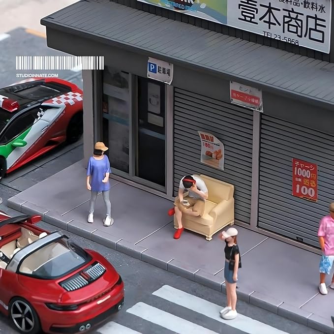1:64 Scale Boy with Headphones Miniature Figures - Realistic Garage Scene People for Model Car Displays, Diorama Props, and Photography