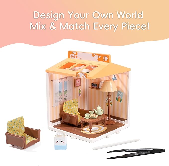 DIY Miniature House Play Kit,Playhouse Toys for Boys and Girls, Home Scene Toys, Suitable for Children Aged 345678, immersive Experience of Life Scenes (Sunny Hugs Living Room)