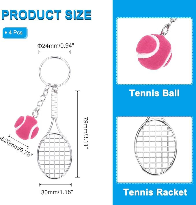 PATIKIL Tennis Keychain,Metal Tennis Racket Key Chains Sports Novelty Charm Pendant for Backpacks,Party Favor, Sports Fan