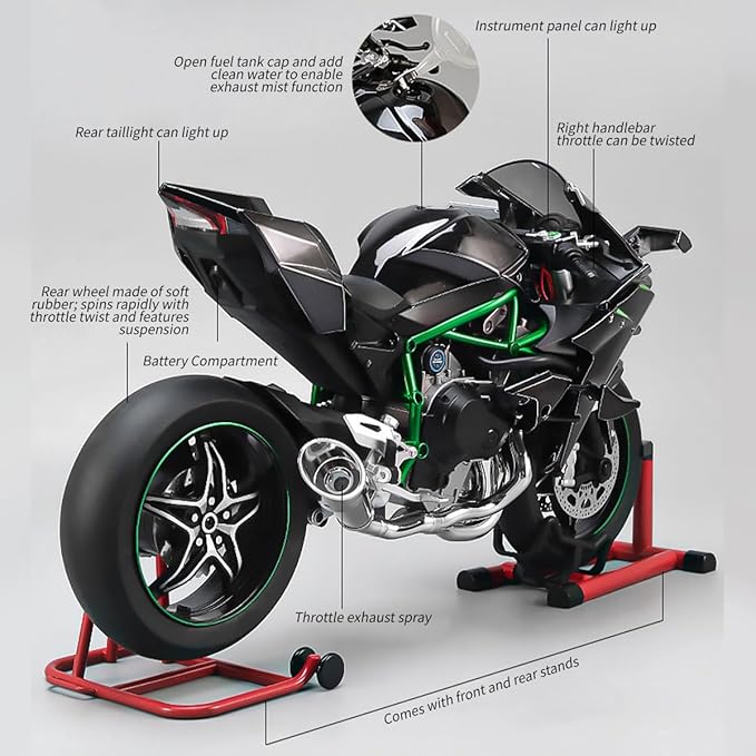 1/6 Scale Alloy Dynamic Motorcycle Model with Ignition System and Smoke Spray, Die-cast Motorcycle Gift for Adult Collectors & Enthusiasts