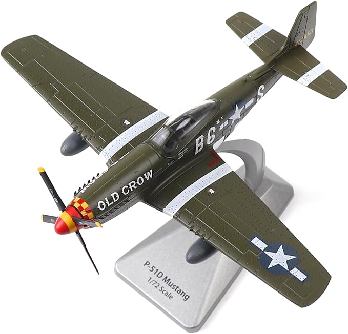P51-D Mustang 1/72 Metal Airplane Model Kit with Stand WWII Old Crow Diecast Alloy Vintage Combat Plane Prebuild Military Aircraft Collection for Display or Gift (Bud Anderson)