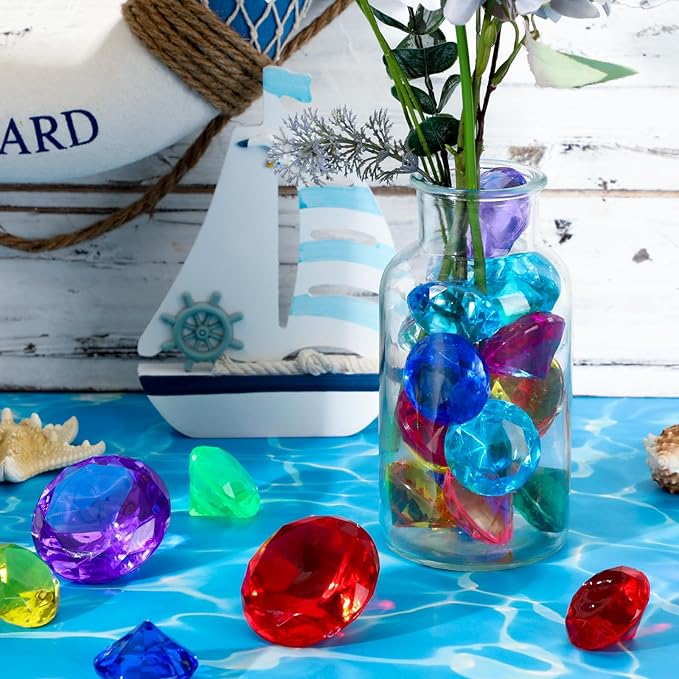 MARFOREVER 15Pcs Large Diving Gem Pool Toys - 2 Extra Big 60mm Diamond and 13 Colorful 40mm Big Acrylic Diamond Pool Gem Set Summer Swimming Party Favors Underwater Gem Diving Toy for Boys and Girls