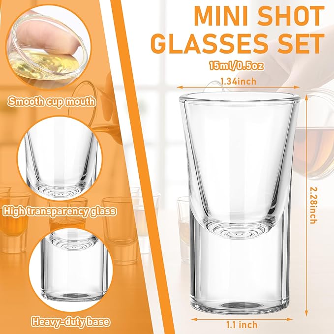 Teecyhooo 24 Pcs 0.5oz/15ml Mini Shot Glass Set with Heavy Base, Clear Cute Whiskey Glasses Cups Small Bulk Wine Cup for Wine Tasting, Vodka Liqueurs Tequila Soju Espressos (Bullet)
