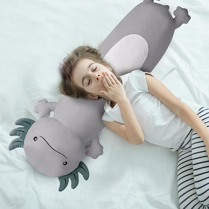 22 inch Cute Giant Grey Axolotl Plush Soft Body Pillow, Large Axolotl Stuffed Animals Toy, Squishy Plushies Gifts for Kids Boys Girls Birthday, Halloween, Christmas