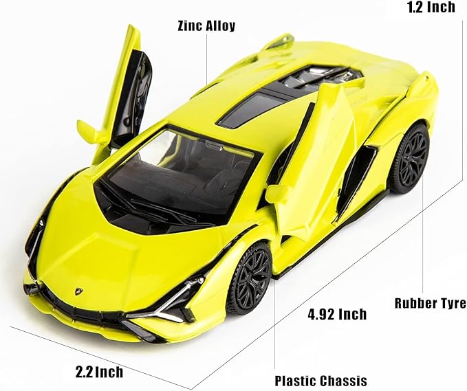 BDTCTK Lamborghini Sián FKP37 Diecast Car Models,1/36 Zinc Alloy Toy Pull Back Vehicles Toy Cars for Toddlers Kids Boys Girls Gift (Yellow)