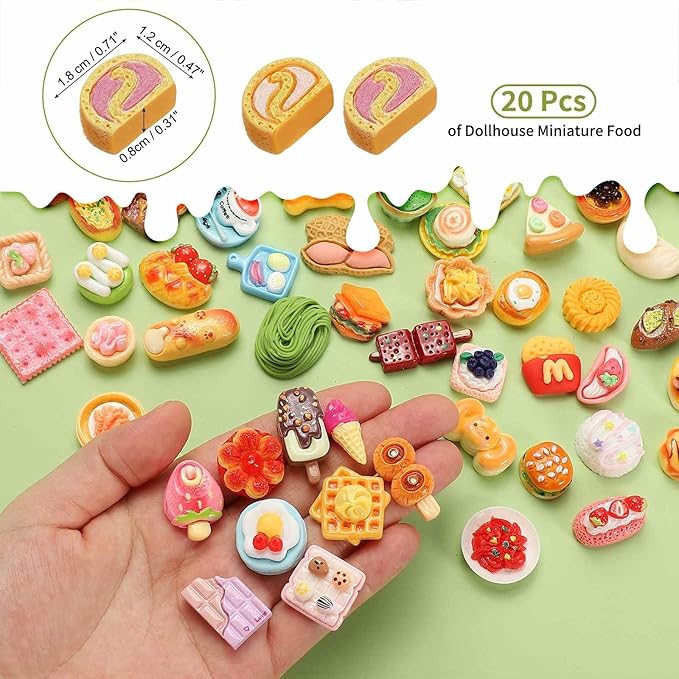 Dollhouse Miniature Food, Cute Mixed Bread Roll Figures Toys Mini Resin Foods Trinkets for Pretend Play Kitchen Cooking Game & Doll House Decor (Mixing Colors, 20pcs)