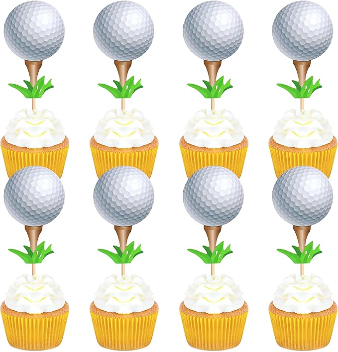 Ercadio 24 Pack Double Sided Golf Cupcake Toppers Sports Golf Ball Cupcake Picks Golf Birthday Cake Decorations Baby Shower Golf Sports Players Theme Birthday Party Cake Decorations