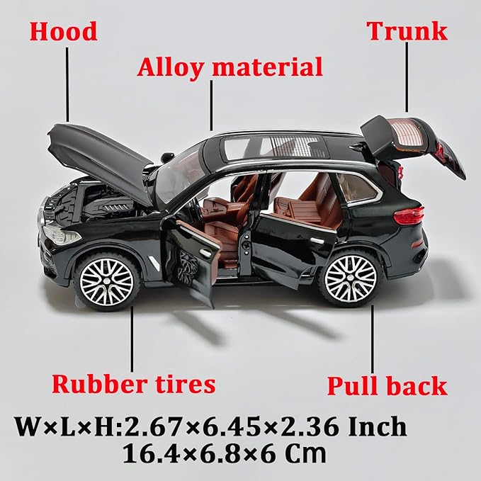 Toy Cars Compatible for X5 1/32 Metal Model Car Toys with Light and Sound Pull Back Collectible Model for Kids Gift Toy(Black)