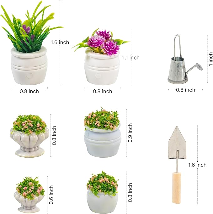 SAMCAMI Miniature Dollhouse Accessories, Mini Plants for 1 12 Scale Dollhouse, Miniature Fairy Garden Accessories, 14 Pieces (No.1)