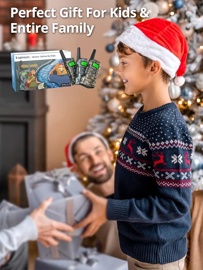 Inspireyes Walkie Talkies for Kids Rechargeable,Toys for Boys and Girls Ages 3-12, 2 Pack Long Range 2-Way Radios, Birthday Gifts,Christmas Stockings, Outdoor Play, Family Games, Hiking Camping Gear