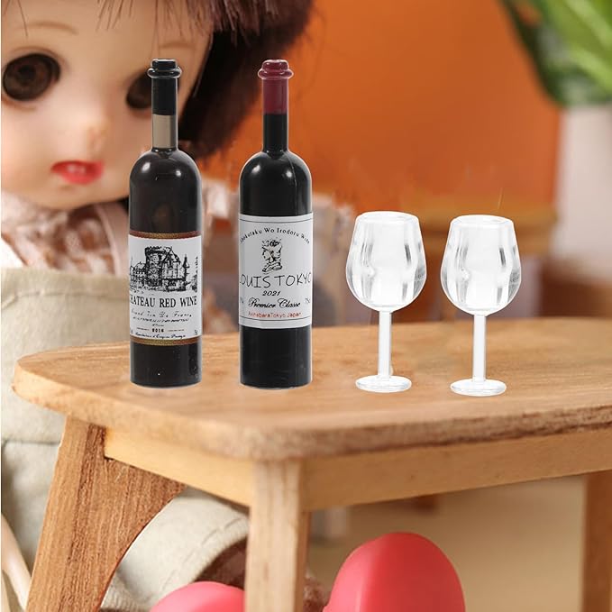 BESPORTBLE 1set Mini Wine Bottles and Glasses Ornaments Box Dollhouse Accessories for Decoration and Photography Realistic Miniature Wine Bottles and Glasses