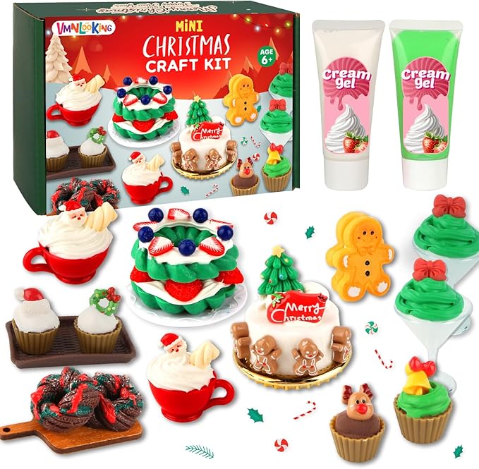 Christmas Mini Food Craft Kits, Making Miniature Food and Mini Dessert Cup Craft Set, DIY Replica Food Fun for Kids Age 6+, NOT Edible (Christmas)