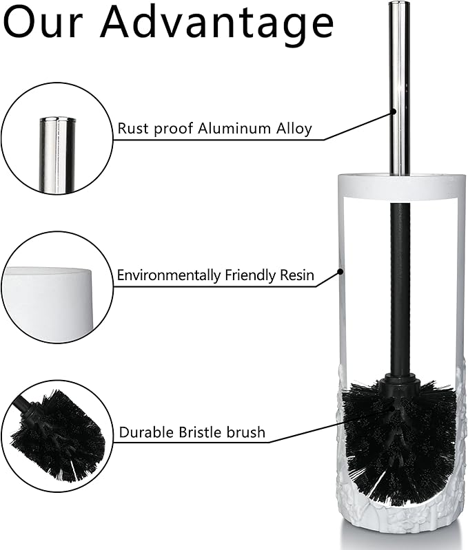 Indecor Home Marble Cherry Blossom Design Resin Toilet Brush and Holder Set for Bathroom, Stylish Design with Durable Bristles and Compact Storage