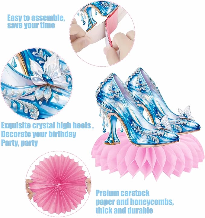 High Heel Honeycomb Centerpieces Crystal High Heel Party Decorations 12PCS Crystal Shoes Birthday Centerpieces Glass Stiletto Heels Table Decor for Wedding Bachelorette Party Supplies