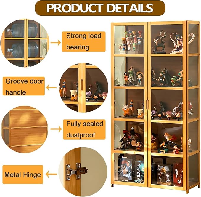 Display Cabinet with Acrylic Doors, 63.78" High Display Case, 5-Tier Curio Cabinet, Collectibles Toy Organizers Rack & Display Shelf, High Display Case for Home, Office, Playroom, Living Room