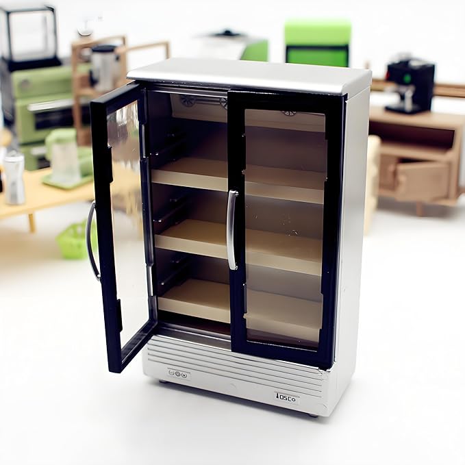 Miniature Can Open Door Refrigerator Model – 1:12 Scale Creative Kitchen Appliance, DIY Micro Scene Refrigerator for Dollhouse Furniture, Life Scene Display, Collector & Craft Enthusiast Décor (B)
