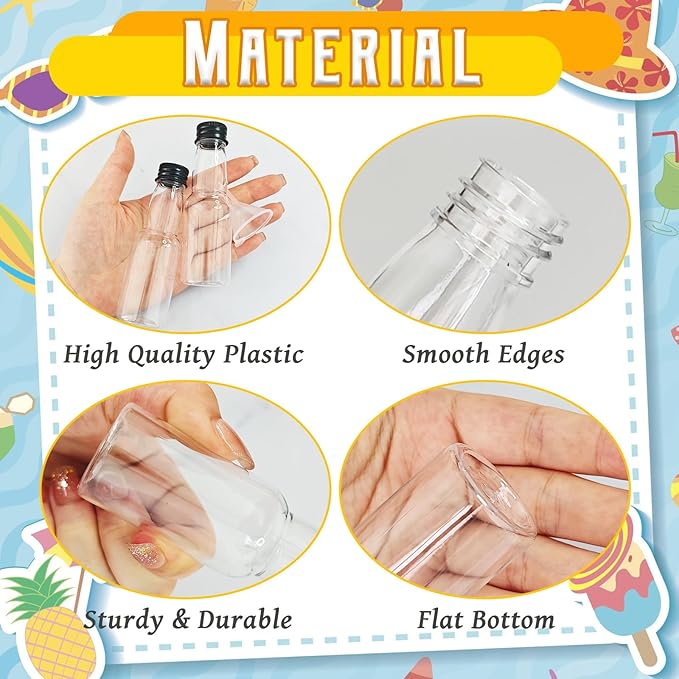 50 Pack 1.7oz Mini Liquor Bottles,Plastic Shot Bottles with Cap Small Water Bottle Empty Alcohol Shot With 10 Funnels for Party Favor,Weddings