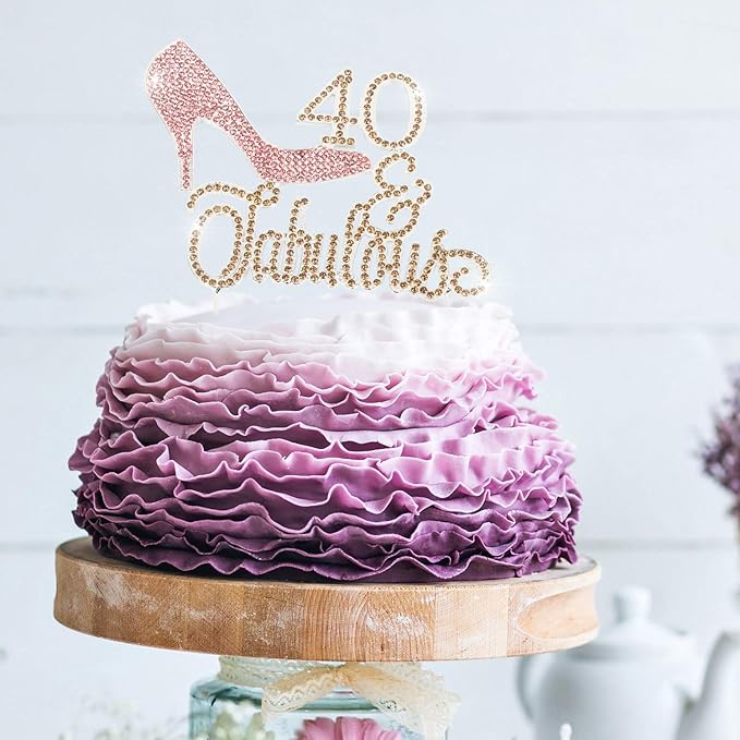 LINGTEER 40 Fabulous Pink High Heel Rhinestone Crystal Cake Topper Perfect for 40th Birthday Anniversary Party Keepsake Sparkle Decoration