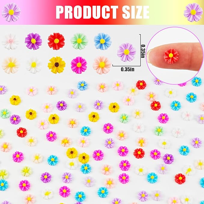 200 Pieces Colorful Tiny Daisy Decor for Dollhouse Mini Resin Decor for Crafts Tiny Things for Fairy Garden Micro Landscaping Decoration