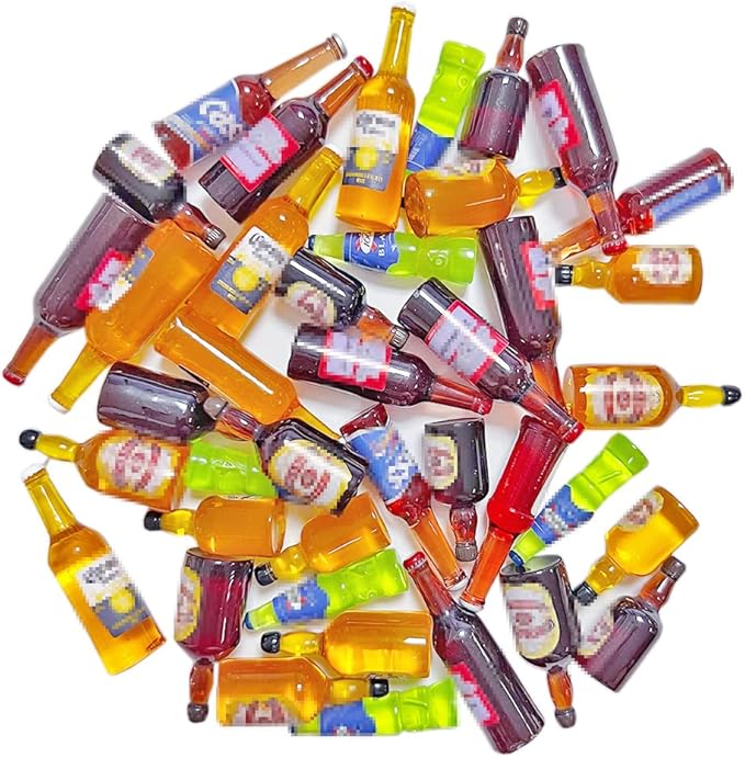 Borsgye 40 PCS Miniature Beer Bottles Mini Wine Drinks Glass Model Mixed Sets Simulation Instant Pretend Model Scene Resin Charms for Handcraft Scrapbook Phone Case Decor - Random 4