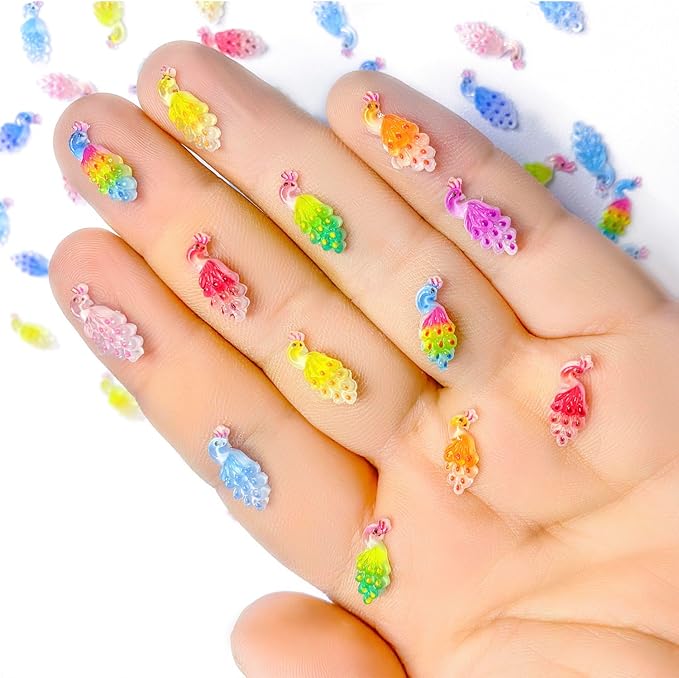 200PCS Mini Peacock Decor for Dollhouse Resin Animal Tiny for Crafts Micro Miniature Peacock for Fairy Garden Dollhouse Micro Landscaping Decoration
